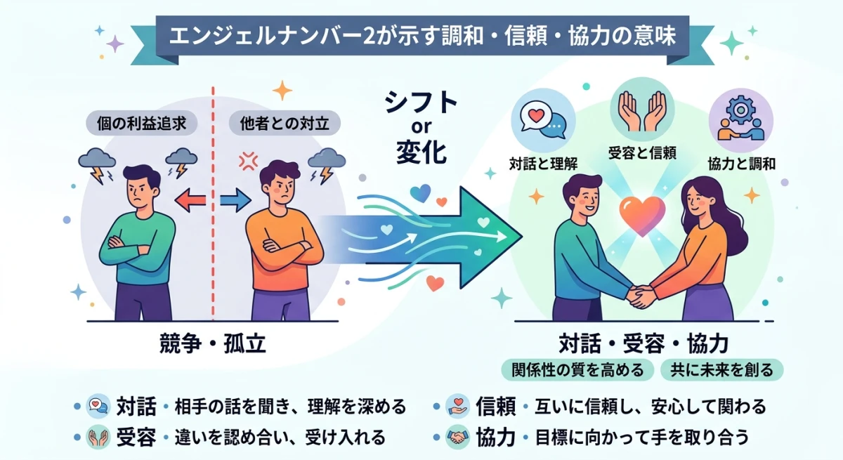 競争から協力へと意識がシフトする様子を表した概念図