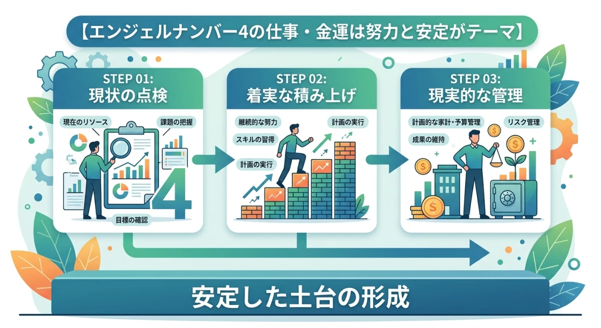 エンジェルナンバー4が示す仕事・金運における努力と安定
