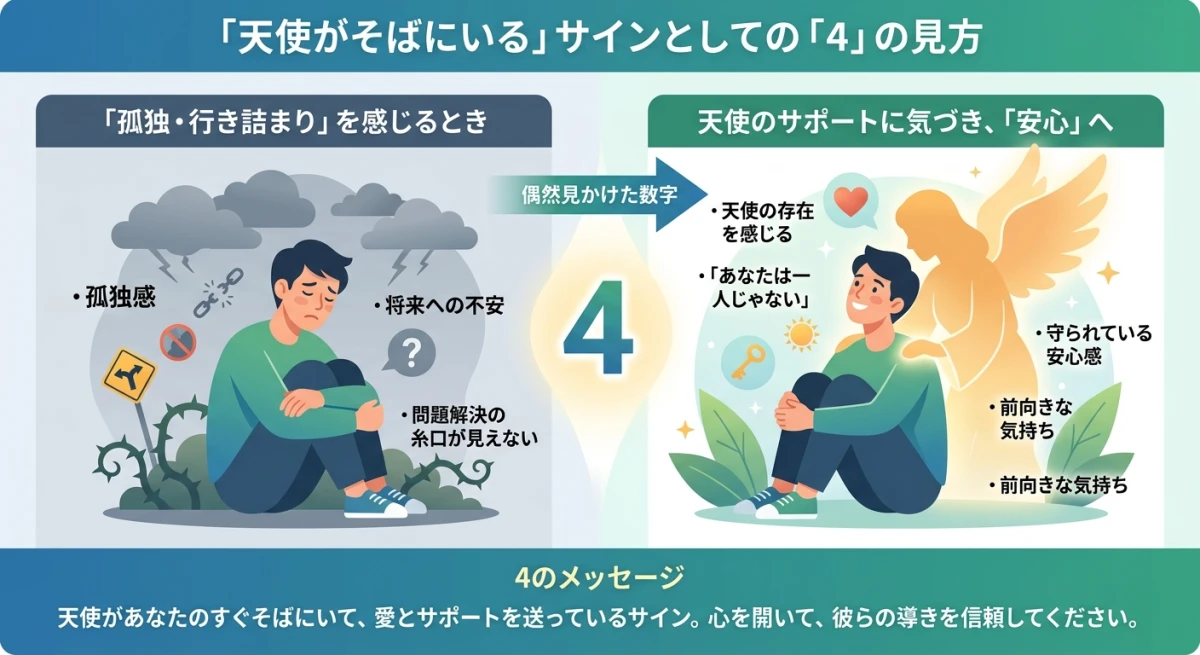 エンジェルナンバー4を見かけた際に天使がそばで見守ってくれている
