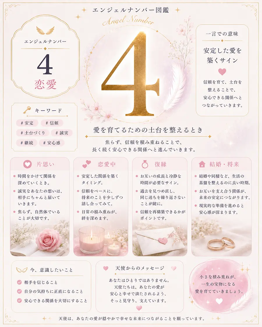 エンジェルナンバー4 恋愛におけるメッセージ