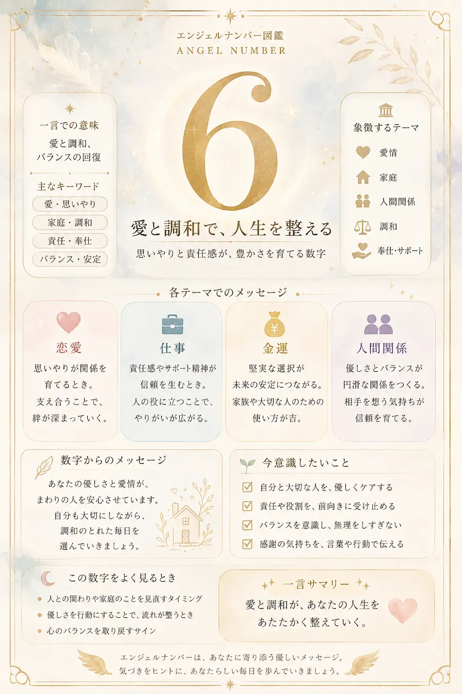 エンジェルナンバー6が持つ意味まとめ